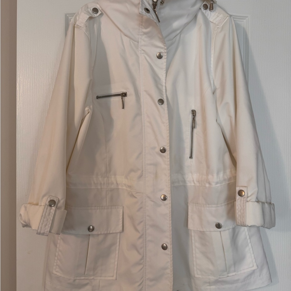 Women's White Hooded Utility Jacket XL